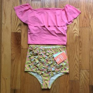 Kortni Jeane 3D floral lime dot bottoms